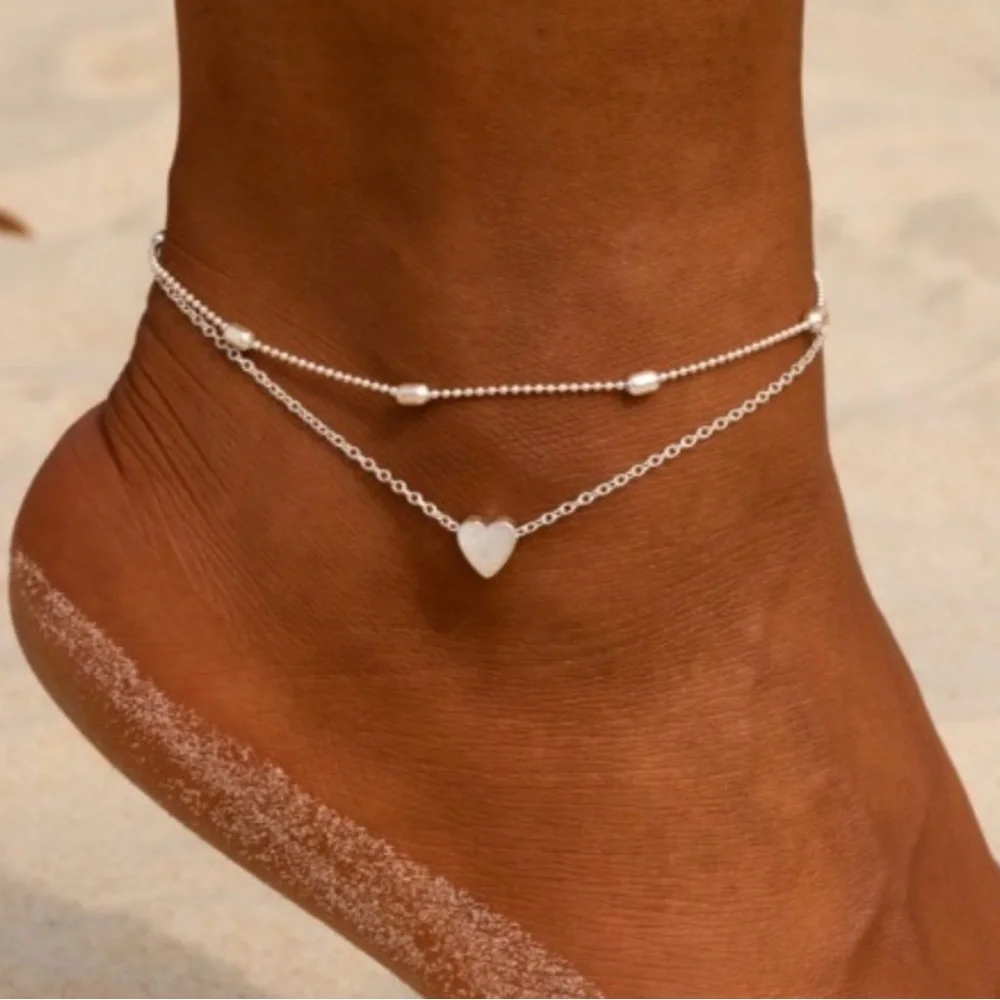 Silver Anklet Bracelet Hearts Shiny Party - Picture 1 of 3